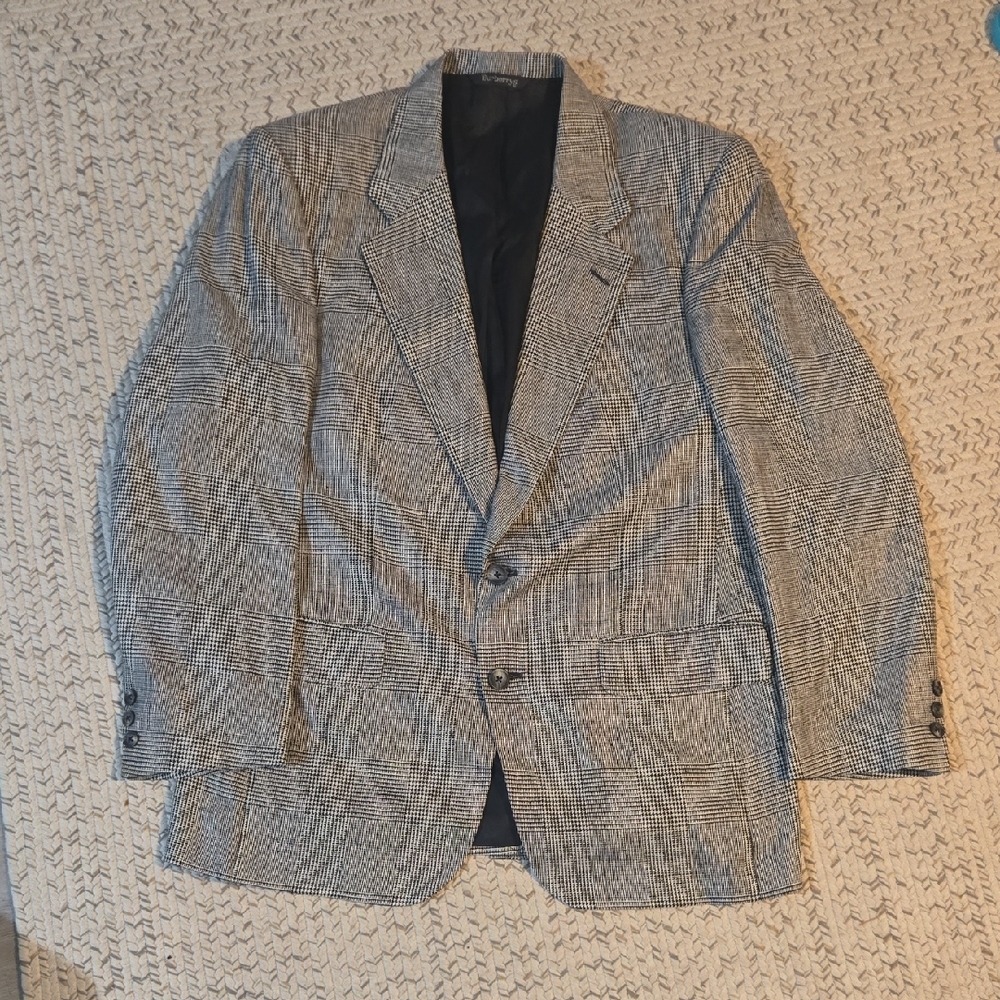 Burberry Black and White Checkered Silk Blazer